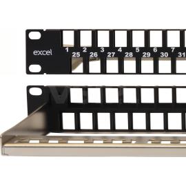 Excel Unloaded 48 Unscreened Port Keystone Patch Panel Frame 1U Black